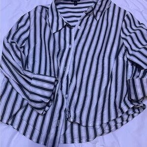 Express Striped Cropped Portofino Shirt - Navy & White